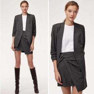 Aritzia BABATON Gray Blazer‎ Jacket Work Party Ruched Sleeves 00 XS S Y2K Plaid